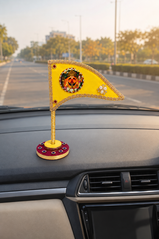 Salasar Balaji Decorative Nishan with Stand – Yellow