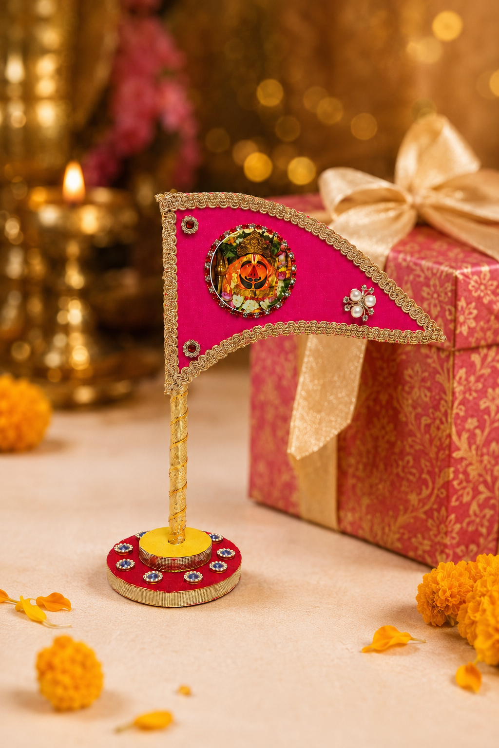 Salasar Balaji Decorative Nishan with Stand – Pink