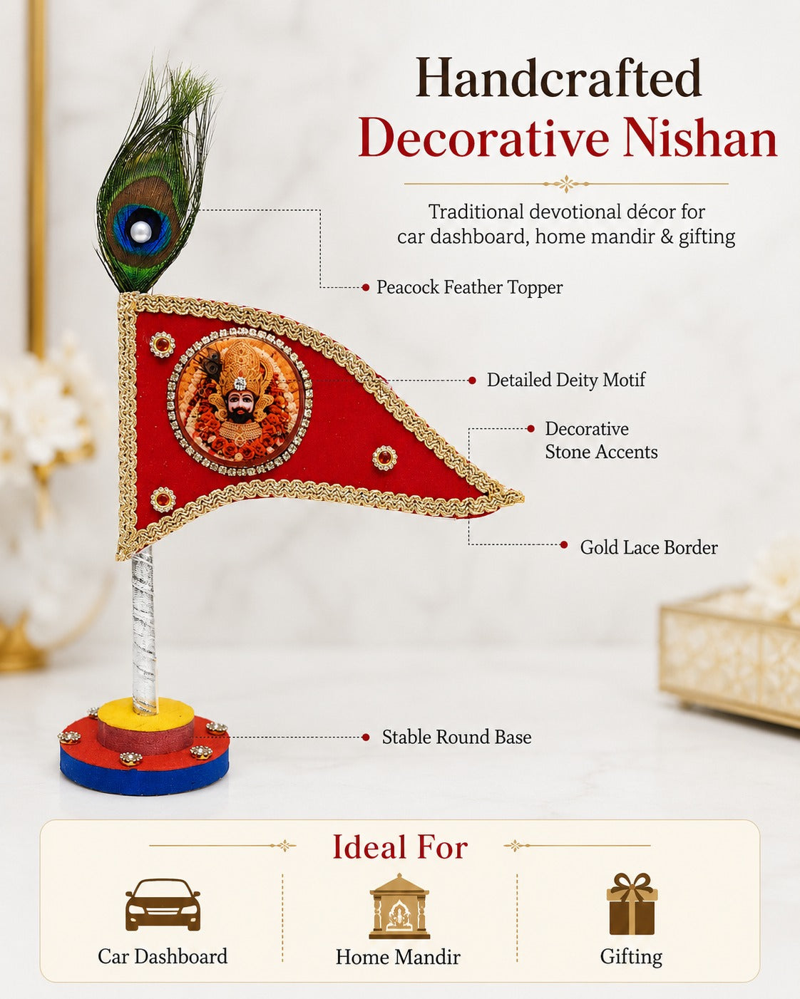 Khatu Shyam Baba Red Brooch Decorative Dhwaja