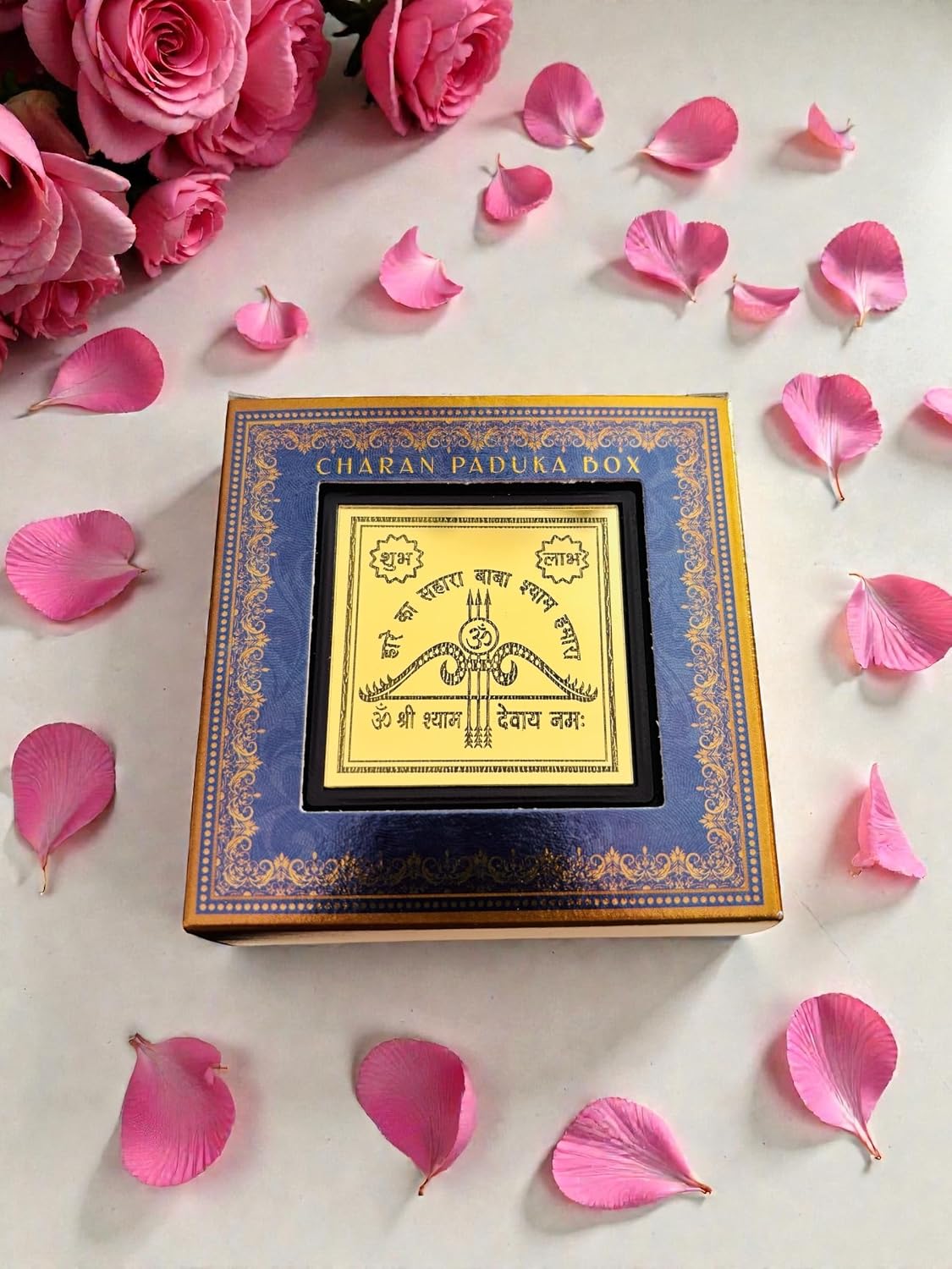 Khatu Shyam Ji Charan Paduka with Photo in Premium Wooden Box