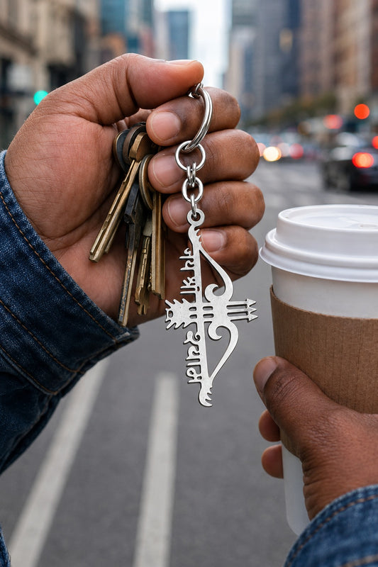 Jai Shree Shyam Teen Baan Dhanush Keychain – Silver Finish