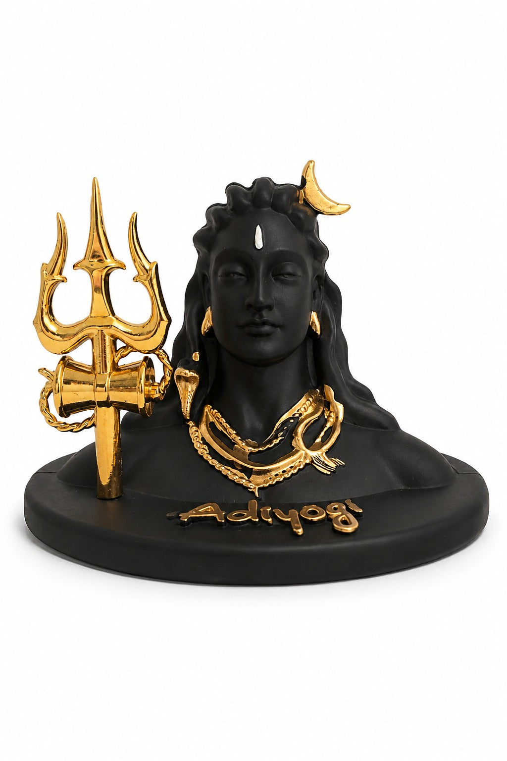 Lord Shiva Adiyogi Idol with Trishul & Damru | Black & Gold Shiv Statue