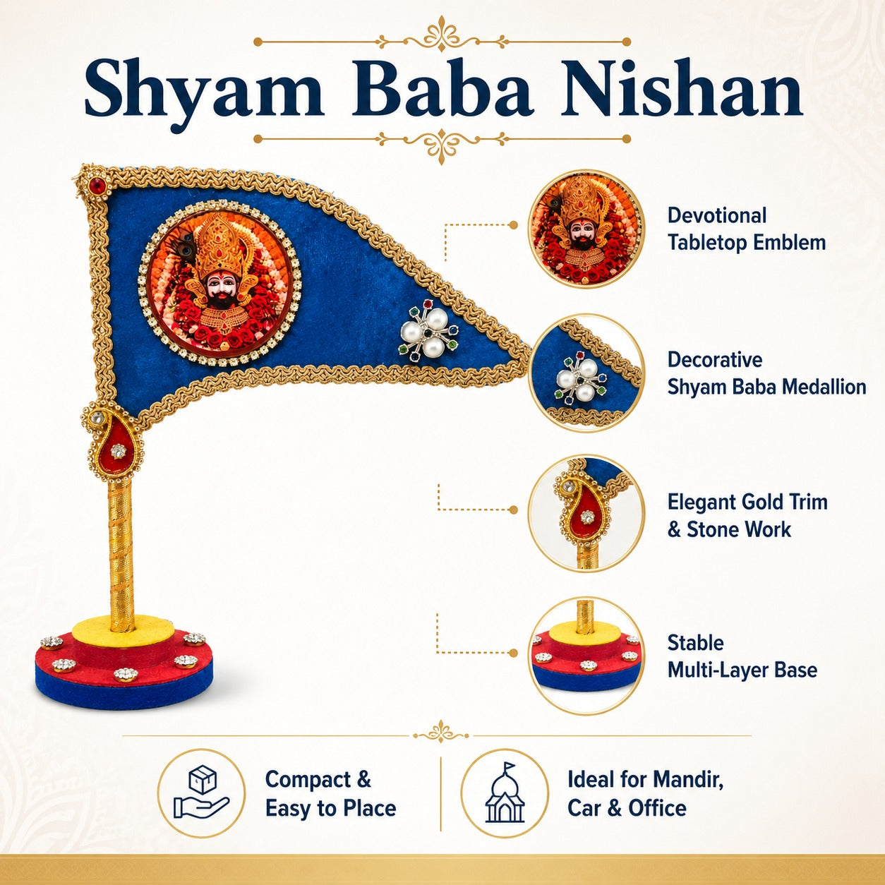 Handcrafted Blue Decorative Dhwaj with Divine Motif & Stand