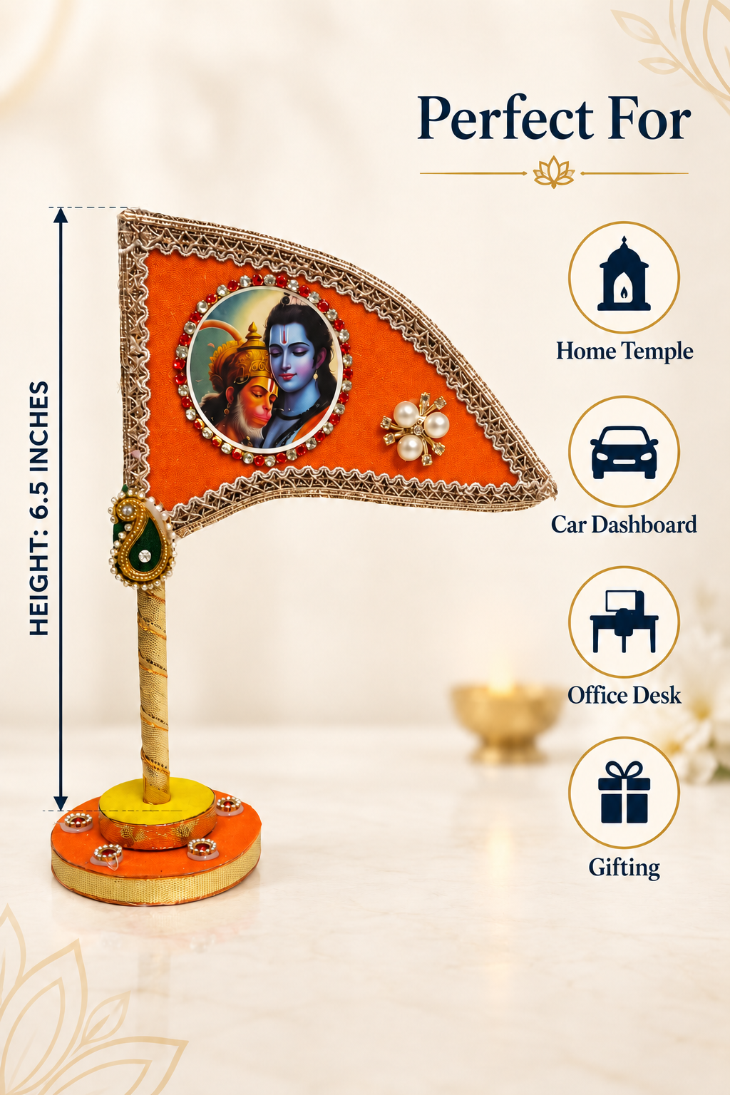Shri Ram Hanuman orange tabletop nishan on office desk