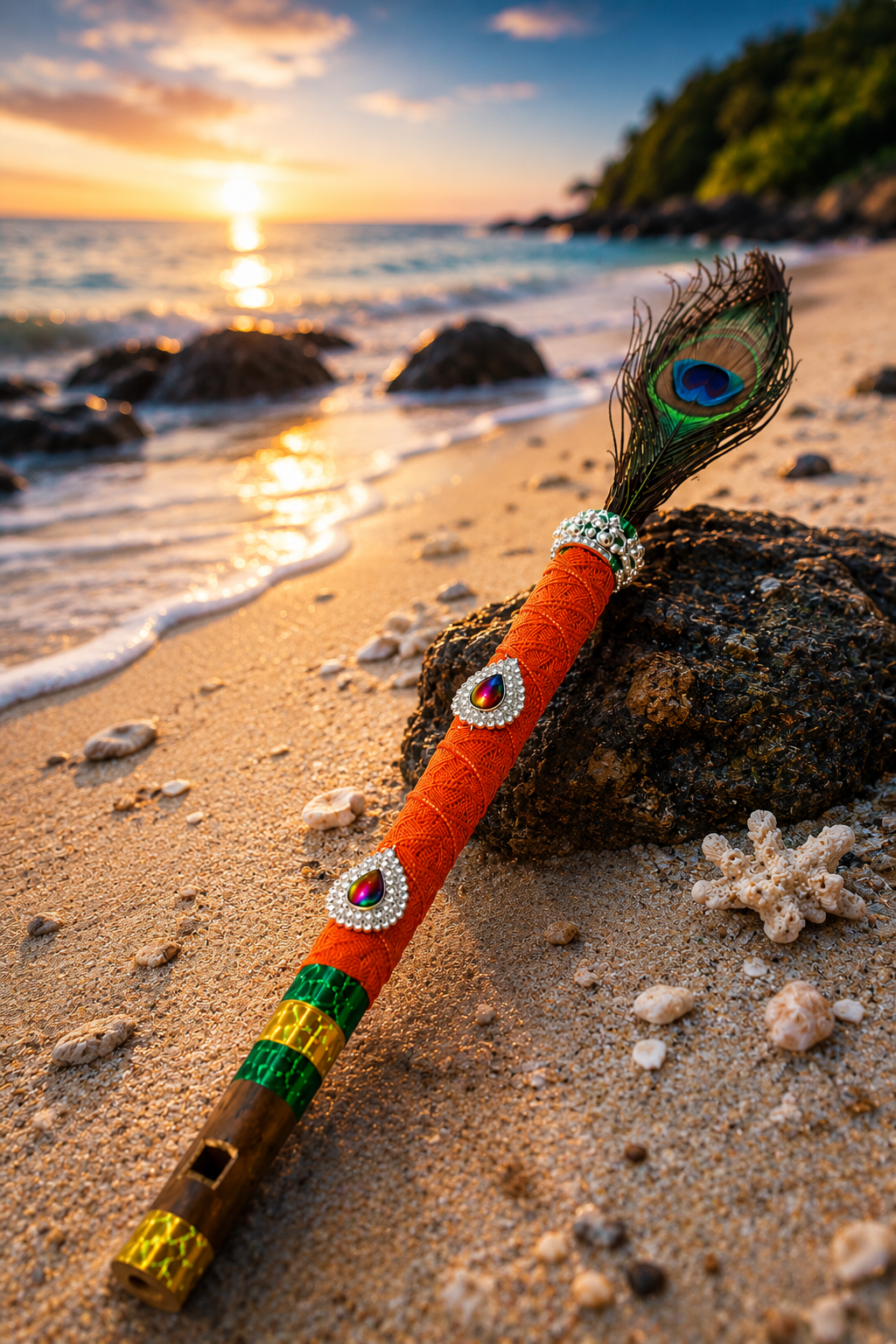 Decorative Peacock Feather Bansuri
