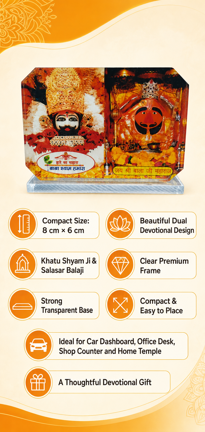 Khatu Shyam Ji & Salasar Balaji Acrylic Dashboard Stand