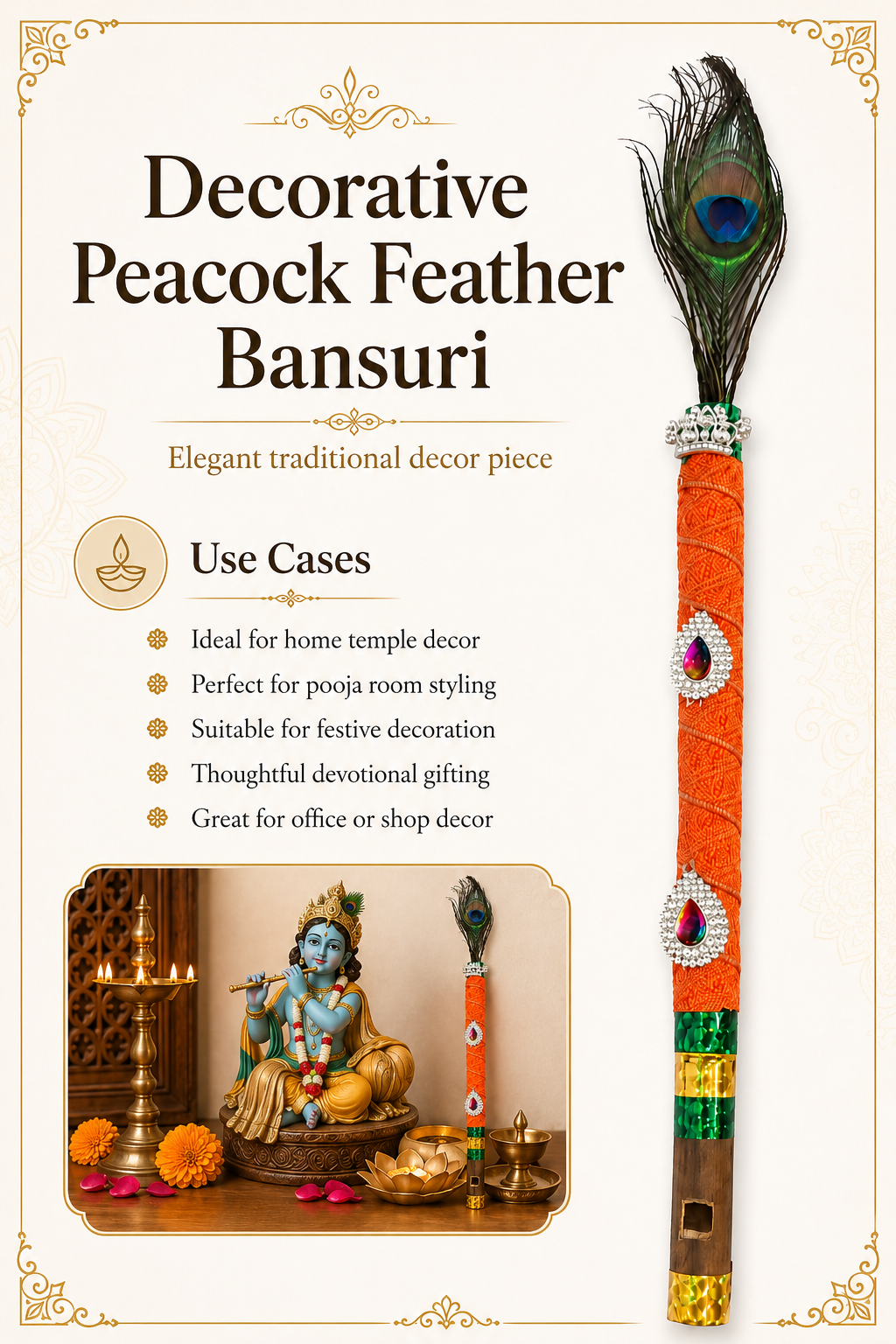 Decorative Peacock Feather Bansuri