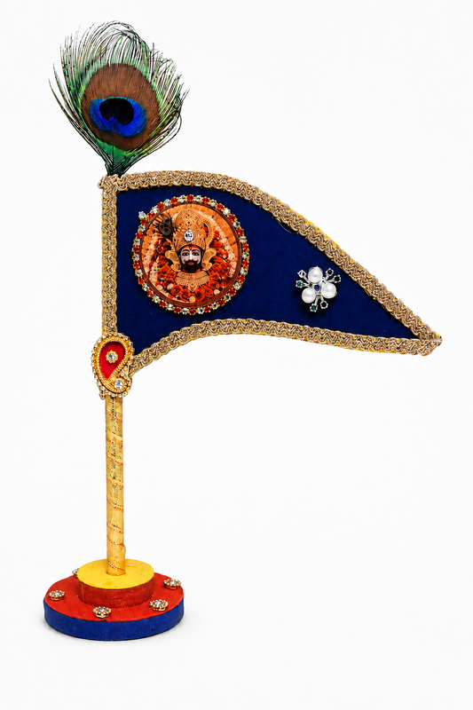 Khatu Shyam Baba Navy Blue Brooch Decorative Dhwaja