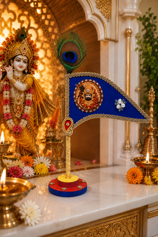 Khatu Shyam Baba Navy Blue Brooch Decorative Dhwaja