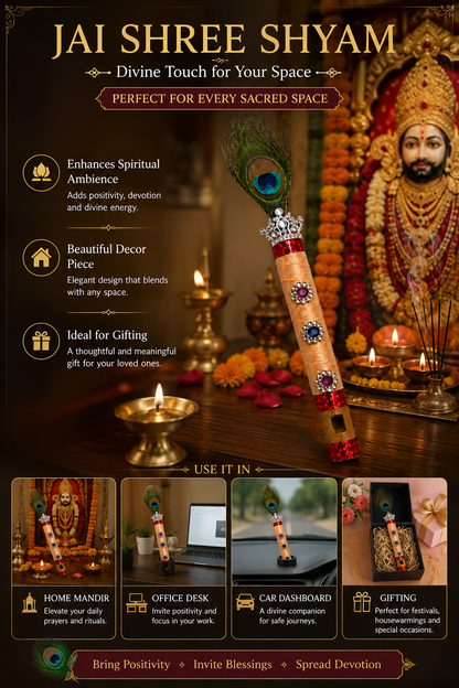 Premium Peacock Feather Flute | Krishna Bansuri Decorative Flute with Stone Work