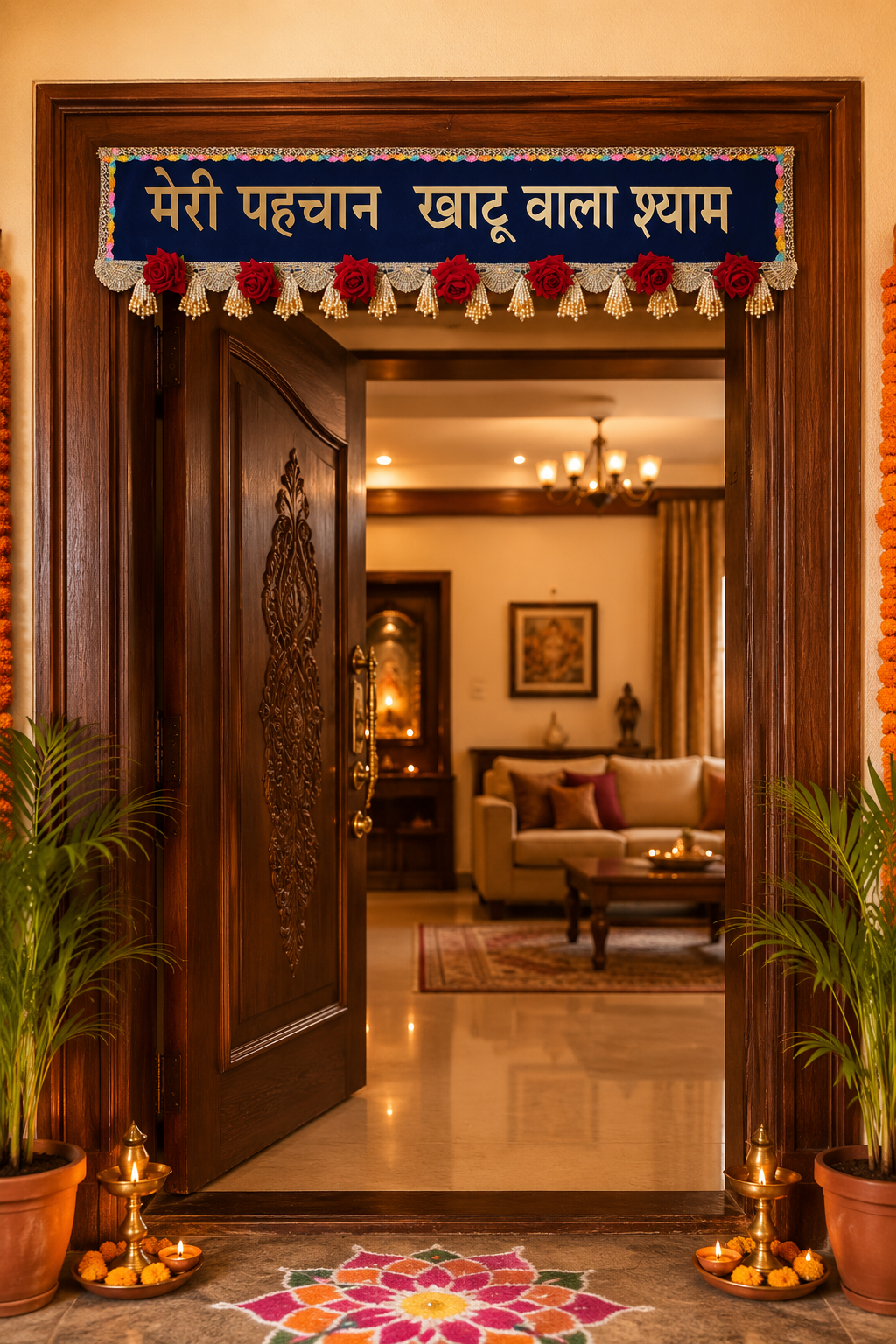 Shyam Baba Toran Wall Hanging | "Meri Pehchan Khatu Wala Shyam" Decorative Door Toran for Home Entrance, Office & Pooja Room
