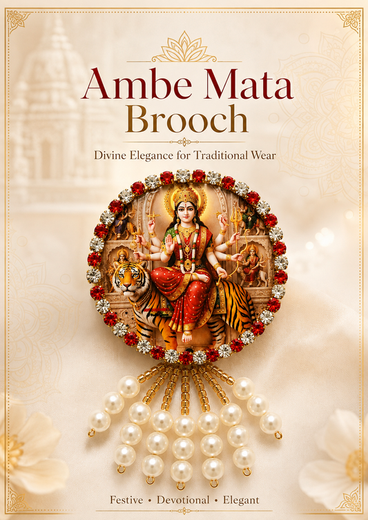 Ambe Mata Brooch with Pearl Hanging & Stone Work | Mata Rani Decorative Brooch for Navratri, Pooja & Traditional Wear
