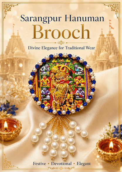 Sarangpur Hanuman Premium Pearl Brooch | Kashtbhanjan Hanuman Devotional Brooch for Poshak, Pagdi & Mandir Shringar