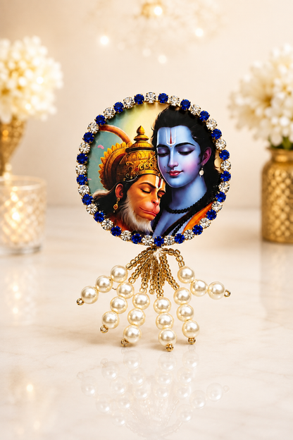 Shri Ram & Hanuman Premium Pearl Brooch | Ram Hanuman Devotional Brooch for Poshak, Pagdi & Mandir Shringar