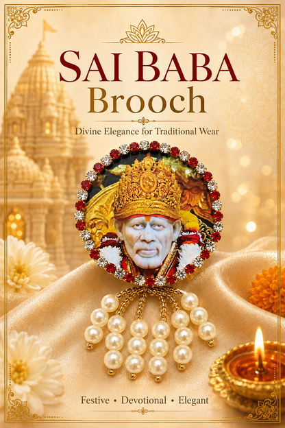 Sai Baba Premium Pearl Brooch | Shirdi Sai Baba Devotional Brooch for Poshak, Pagdi & Mandir Shringar