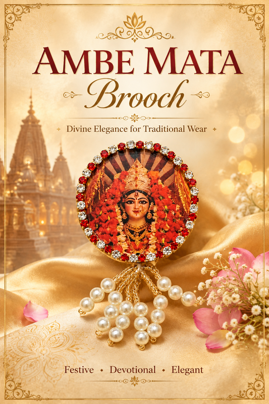 Ambe Mata Premium Pearl Brooch | Maa Ambe Devotional Brooch for Poshak, Pagdi & Mandir Shringar