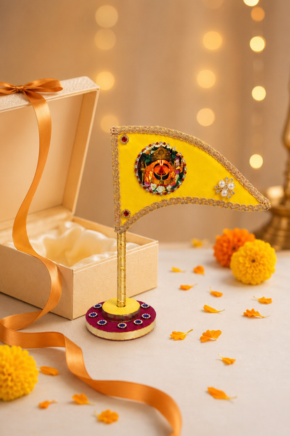 Salasar Balaji Decorative Nishan with Stand – Yellow