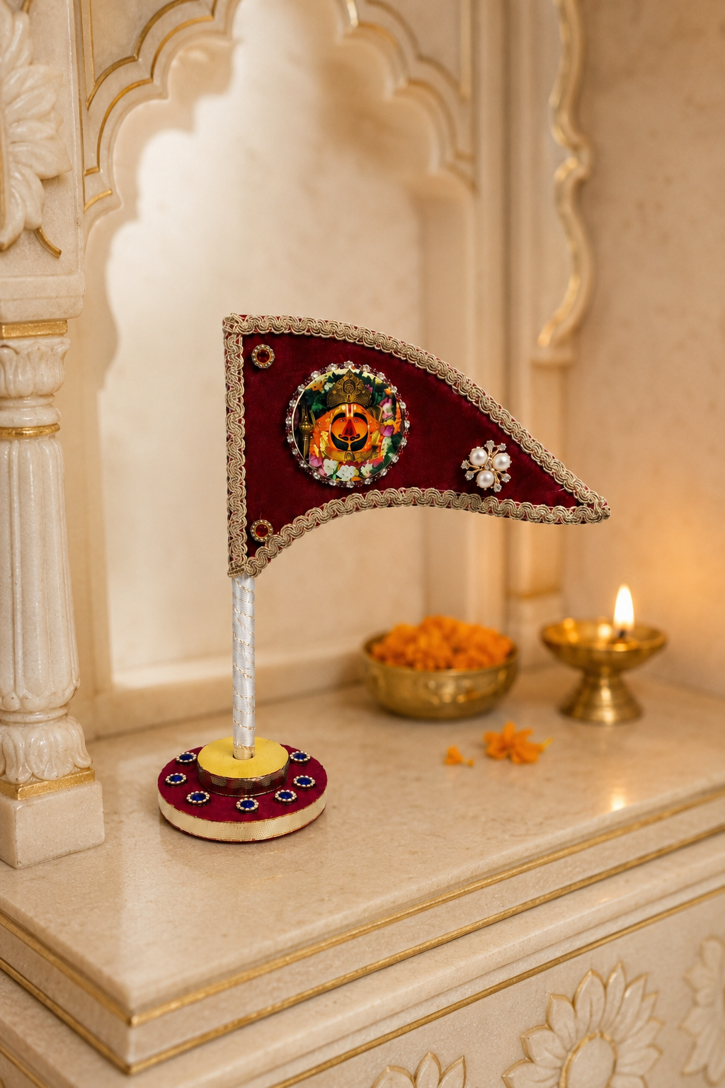 Salasar Balaji Decorative Nishan with Stand – Maroon
