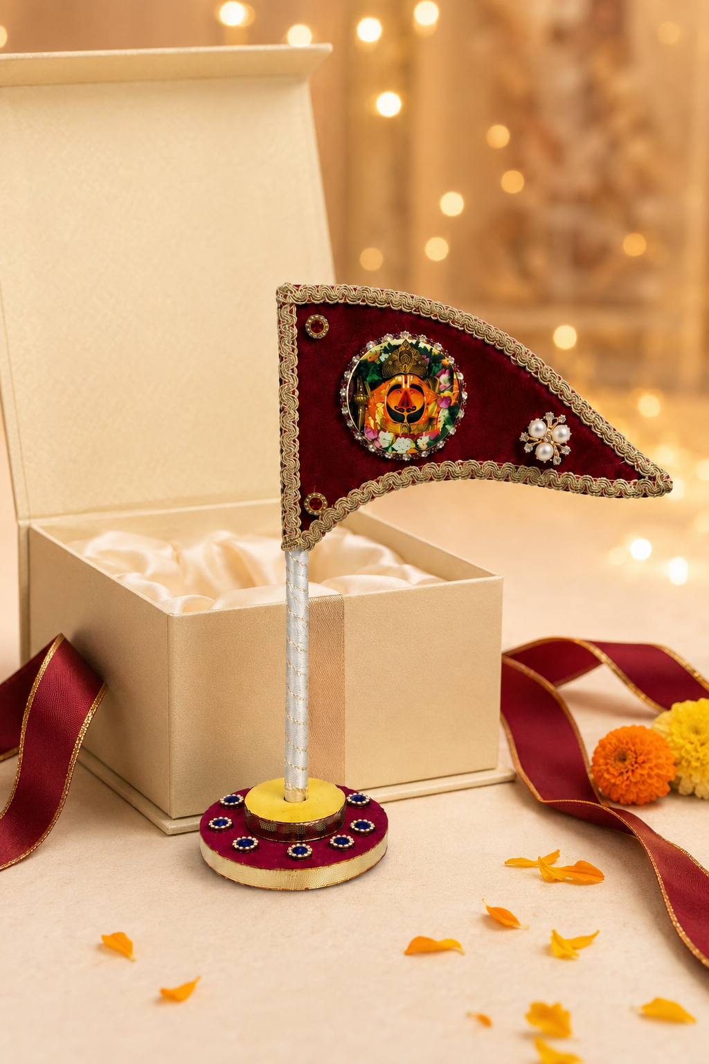 Salasar Balaji Decorative Nishan with Stand – Maroon