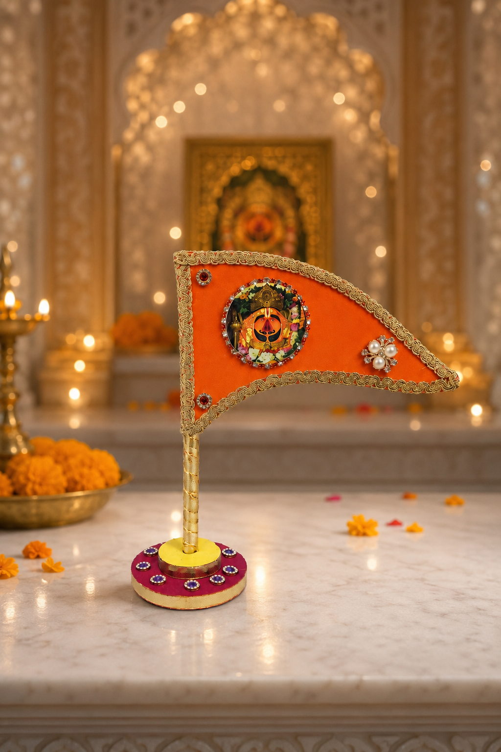 Salasar Balaji Decorative Nishan with Stand – Saffron