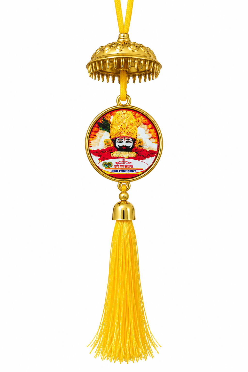 Shyam Baba & Salasar Balaji Double-Sided Car Hanging | Khatu Shyam Ji Car Hanging with Yellow Tassel | Religious Car Rear View Mirror Hanging | Devotional Car & Shop Decoration