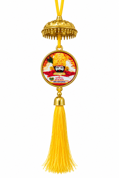 Shyam Baba & Salasar Balaji Double-Sided Car Hanging | Khatu Shyam Ji Car Hanging with Yellow Tassel | Religious Car Rear View Mirror Hanging | Devotional Car & Shop Decoration