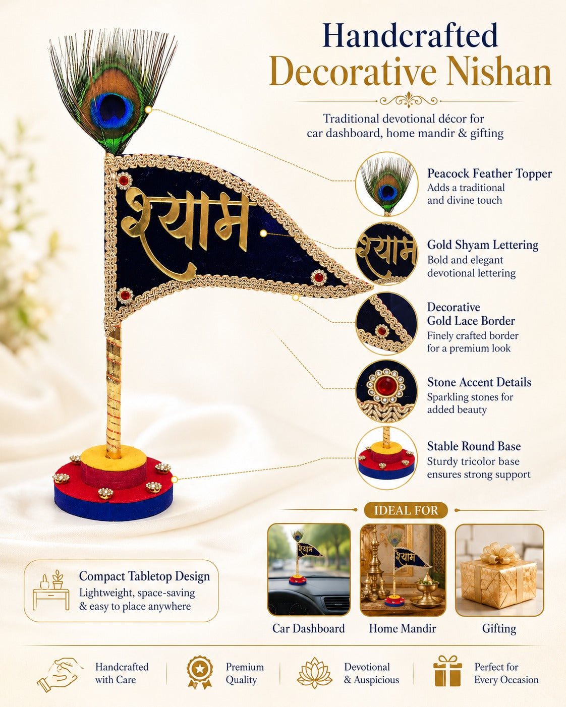 Shyam Baba Decorative Dhwaja with Peacock Feather