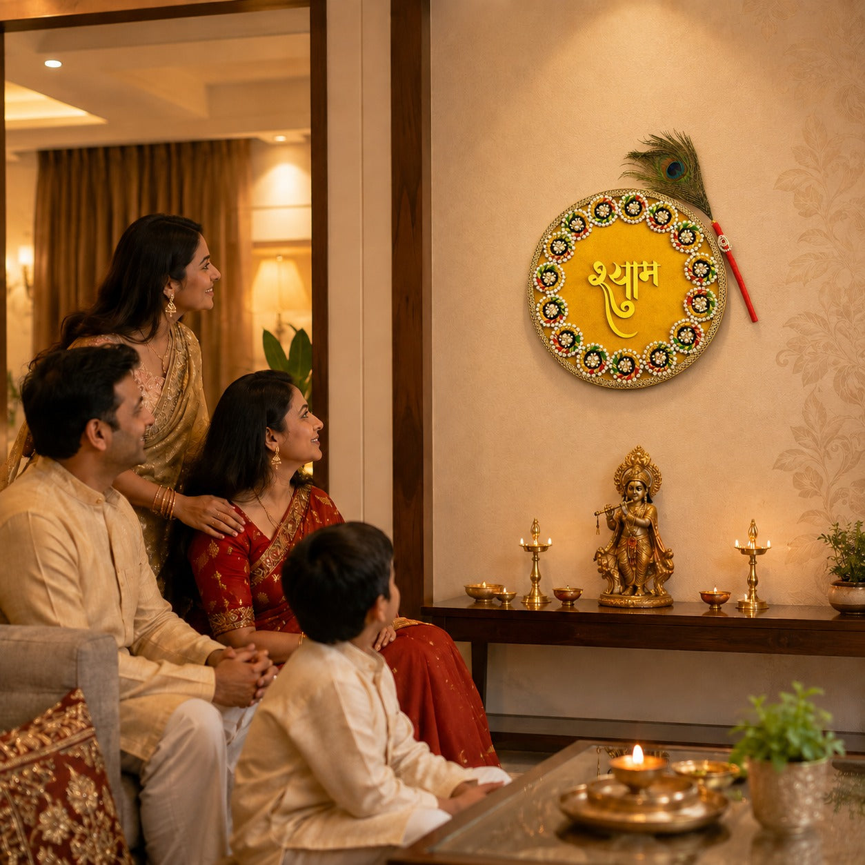 Premium Yellow Shyam Wall Hanging | Handmade Mandir & Home Decor