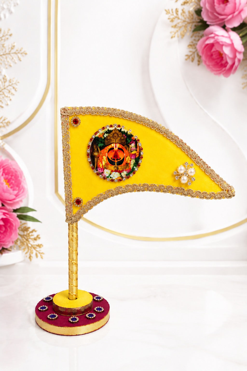 Salasar Balaji Decorative Nishan with Stand – Yellow