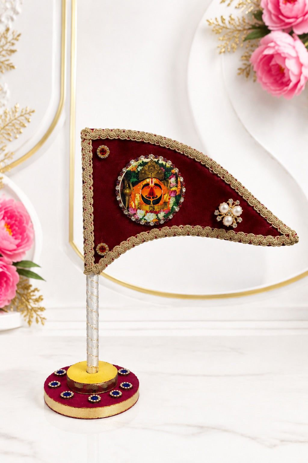 Salasar Balaji Decorative Nishan with Stand – Maroon