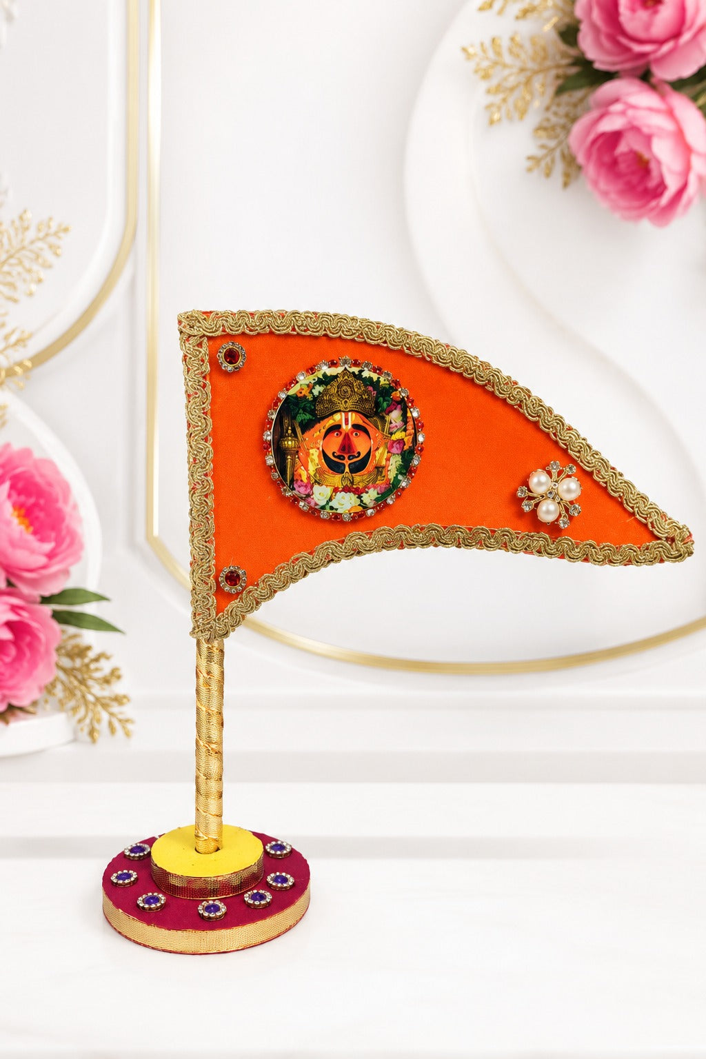 Salasar Balaji Decorative Nishan with Stand – Saffron