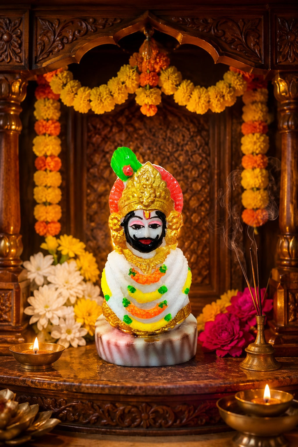 Khatu Shyam Ji Car Dashboard Idol with Decorative Base