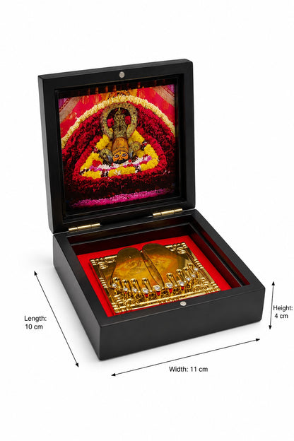 Khatu Shyam Ji Charan Paduka with Photo in Premium Wooden Box
