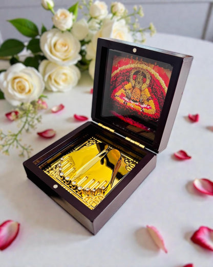 Khatu Shyam Ji Charan Paduka with Photo in Premium Wooden Box