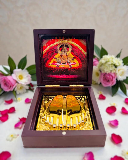 Khatu Shyam Ji Charan Paduka with Photo in Premium Wooden Box