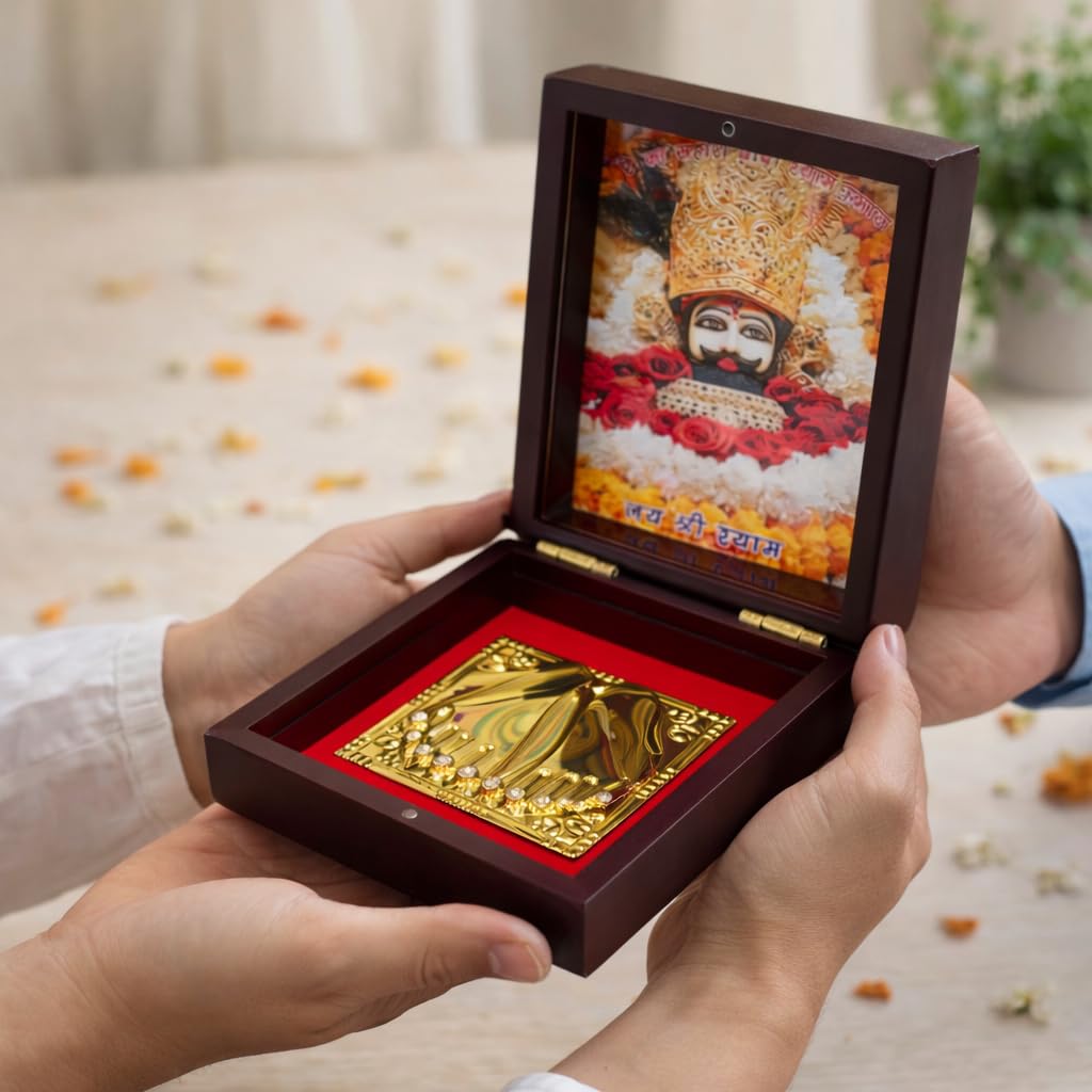 Khatu Shyam Ji Golden Charan Paduka with Photo Box