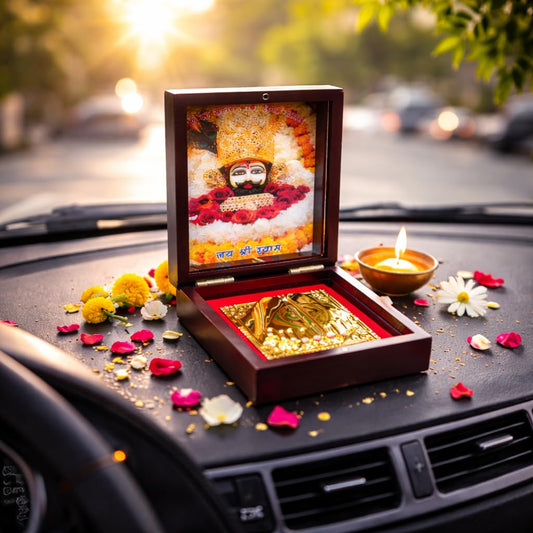 Khatu Shyam Ji Golden Charan Paduka with Photo Box