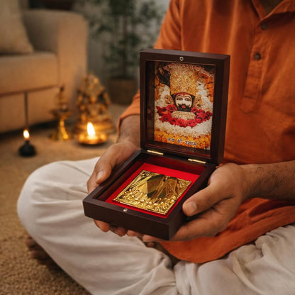 Khatu Shyam Ji Golden Charan Paduka with Photo Box