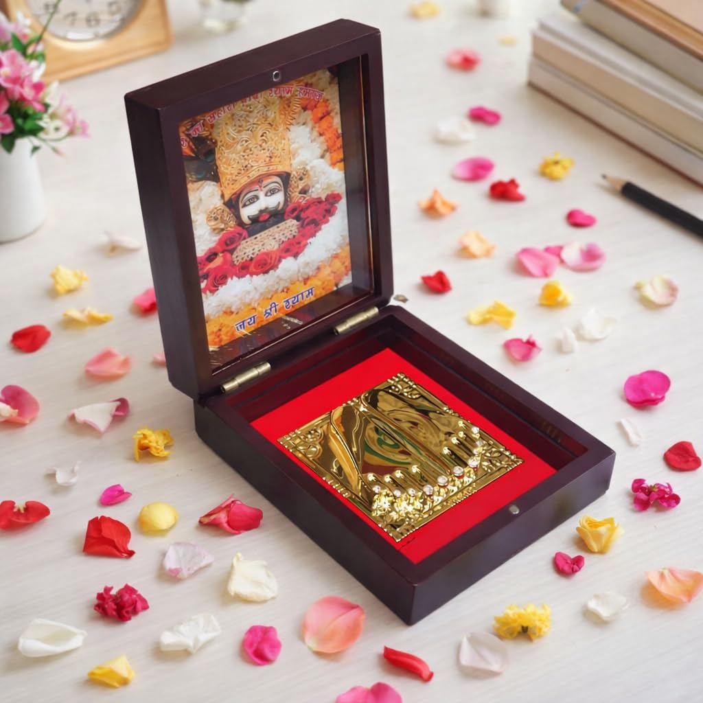 Khatu Shyam Ji Golden Charan Paduka with Photo Box