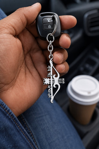 Jai Shree Shyam Teen Baan Dhanush Keychain – Silver Finish