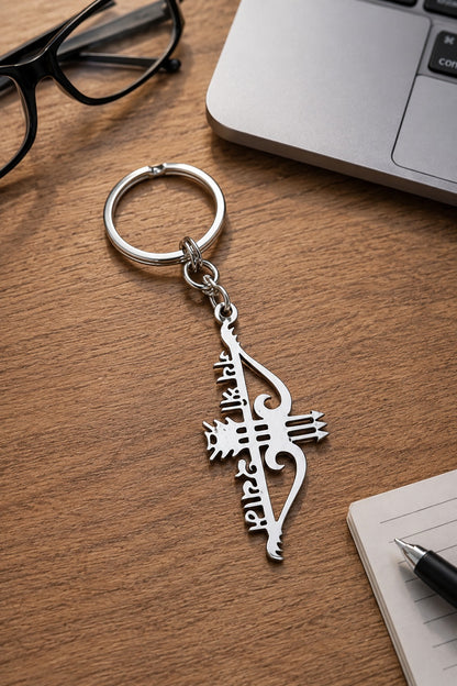 Jai Shree Shyam Teen Baan Dhanush Keychain – Silver Finish
