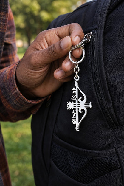 Jai Shree Shyam Teen Baan Dhanush Keychain – Silver Finish