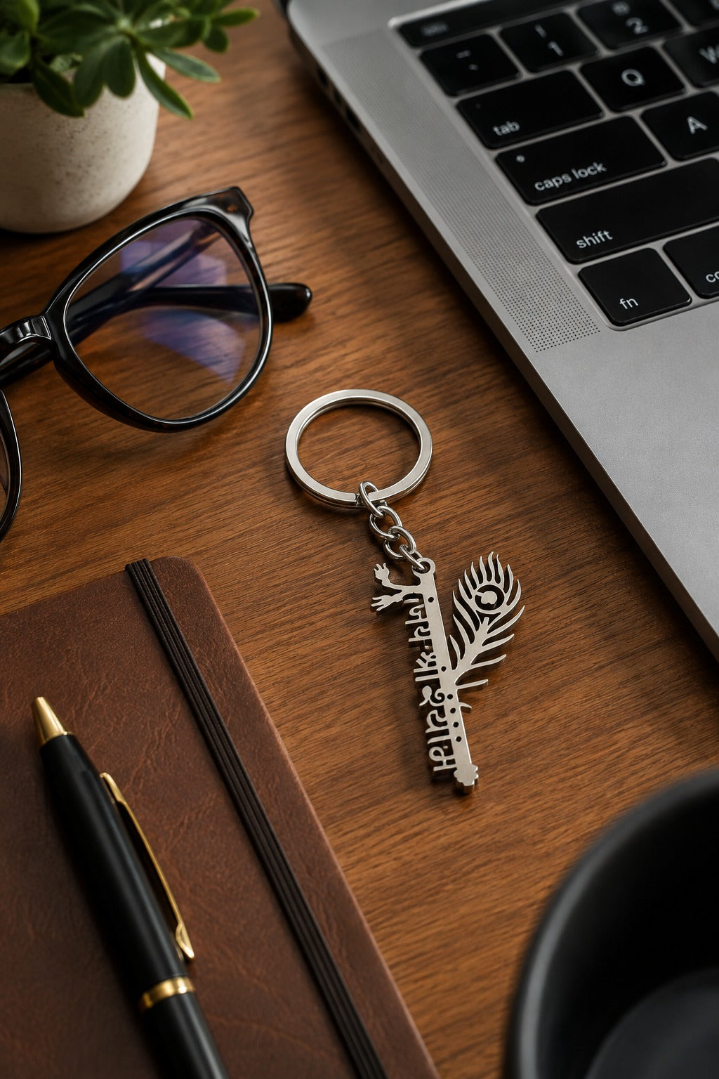Khatu Shyam Ji Peacock Feather Keychain – Premium Silver Finish