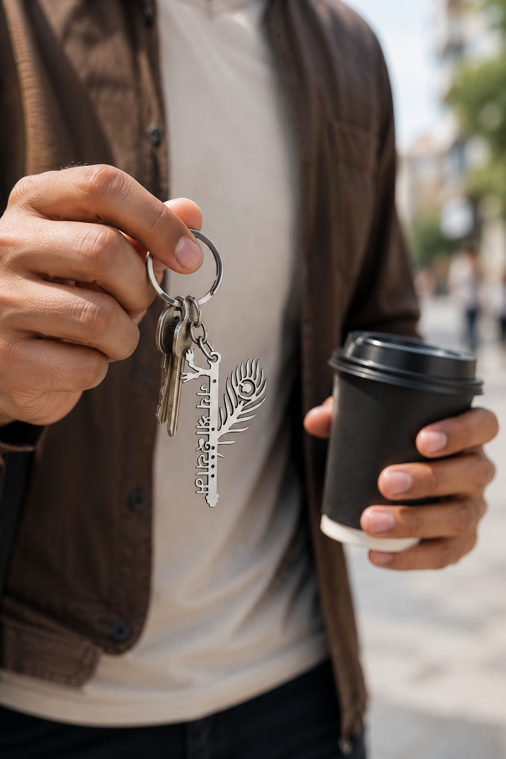 Khatu Shyam Ji Peacock Feather Keychain – Premium Silver Finish