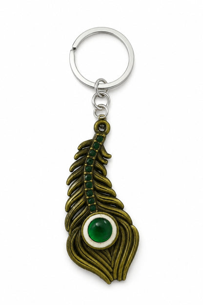 Peacock Feather Green Stone Keychain | Premium Shyam Baba Key chain