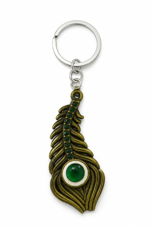 Peacock Feather Green Stone Keychain | Premium Shyam Baba Key chain