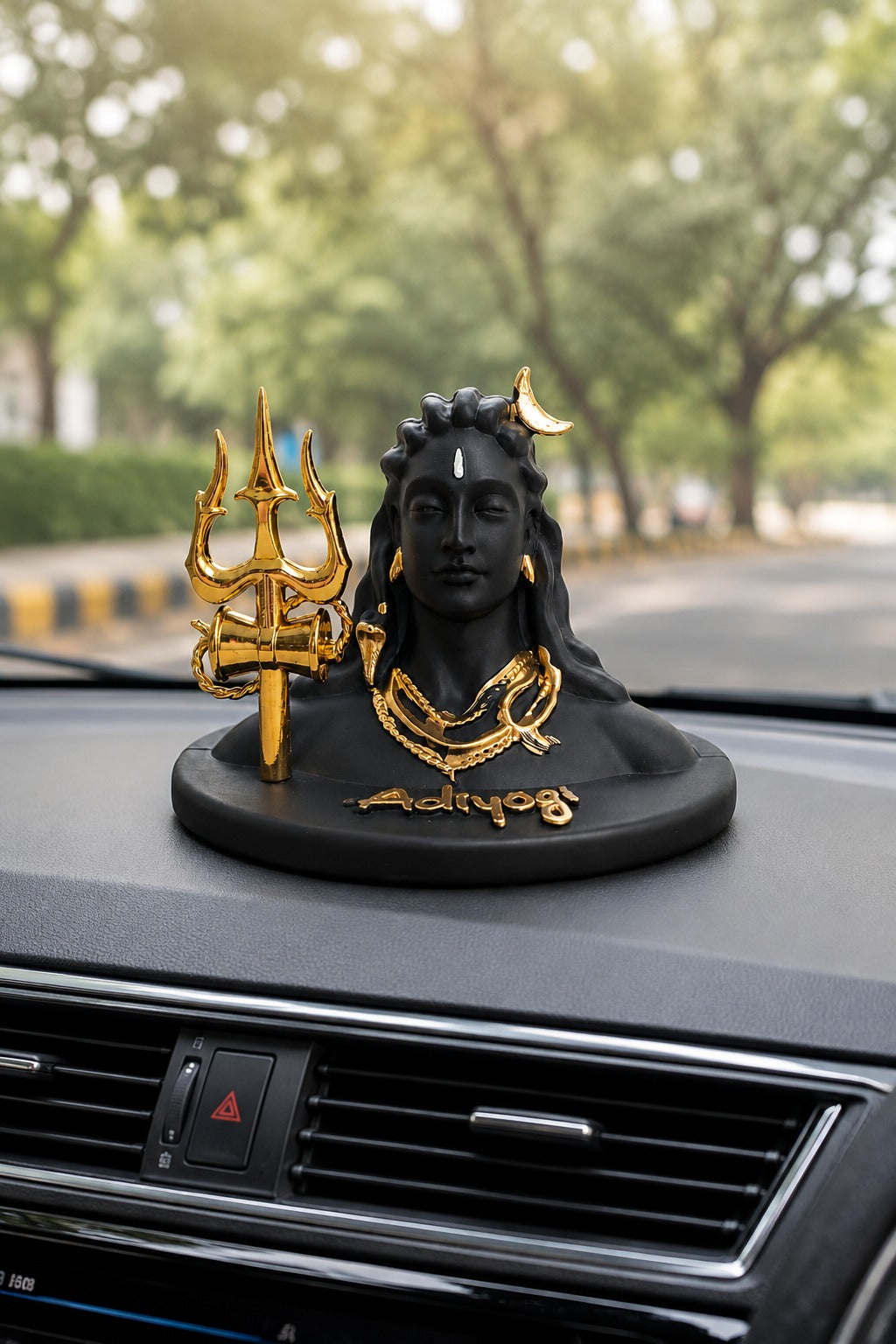 Lord Shiva Adiyogi Idol with Trishul & Damru | Black & Gold Shiv Statue