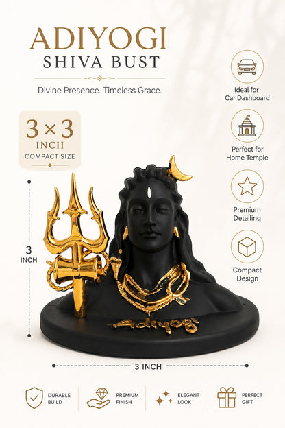 Lord Shiva Adiyogi Idol with Trishul & Damru | Black & Gold Shiv Statue