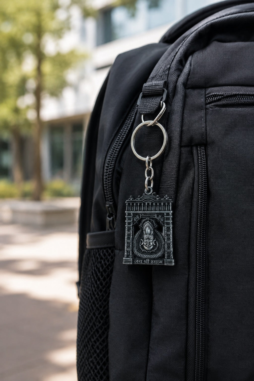 Torann Dwar | Grey Premium Metal Keychain Shyam baba Photo Keychain