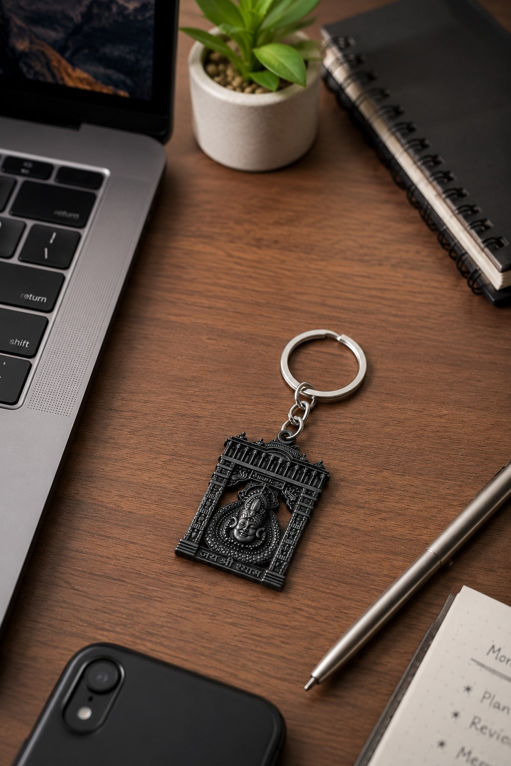 Torann Dwar | Grey Premium Metal Keychain Shyam baba Photo Keychain